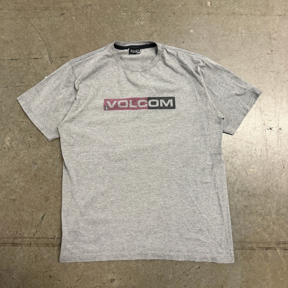 Volcom Mens Heather Gray Box Logo Graphic Short Sleeve T-Shirt Size Large